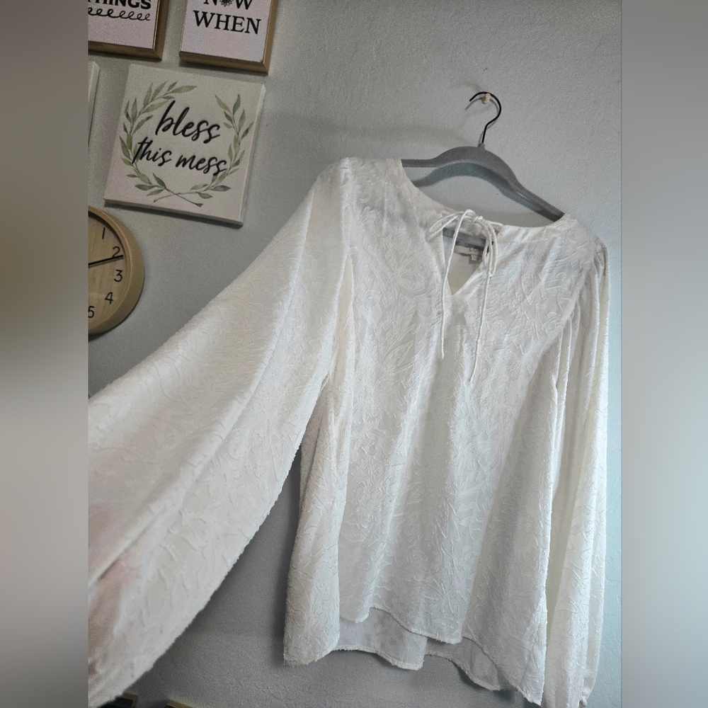 LOFT White Long Sleeve Tie Front Blouse